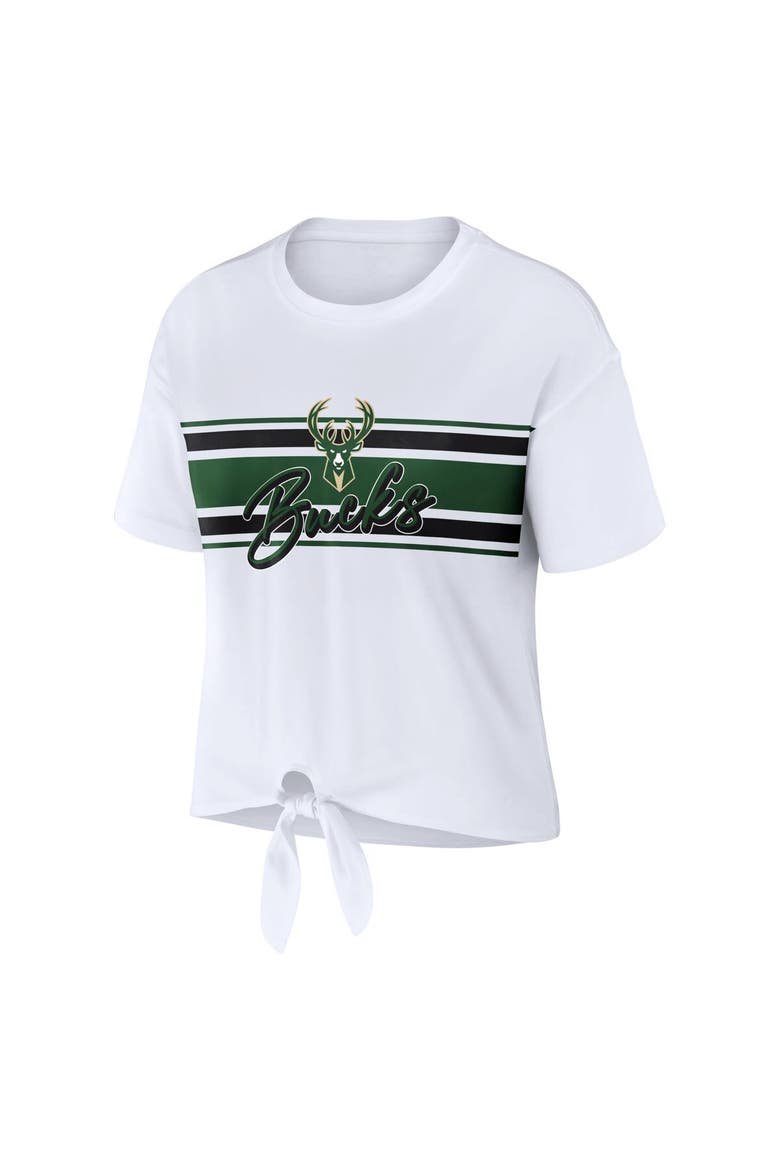Women's WEAR by Erin Andrews  White Milwaukee Bucks Tie-Front T-Shirt, Alternate, color, White