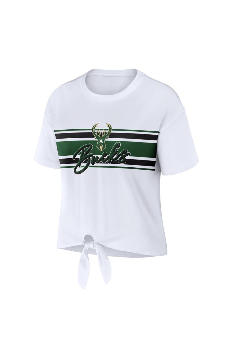 WEAR by Erin Andrews Women's WEAR by Erin Andrews White Milwaukee Bucks Tie-Front T-Shirt, Alternate, color, White