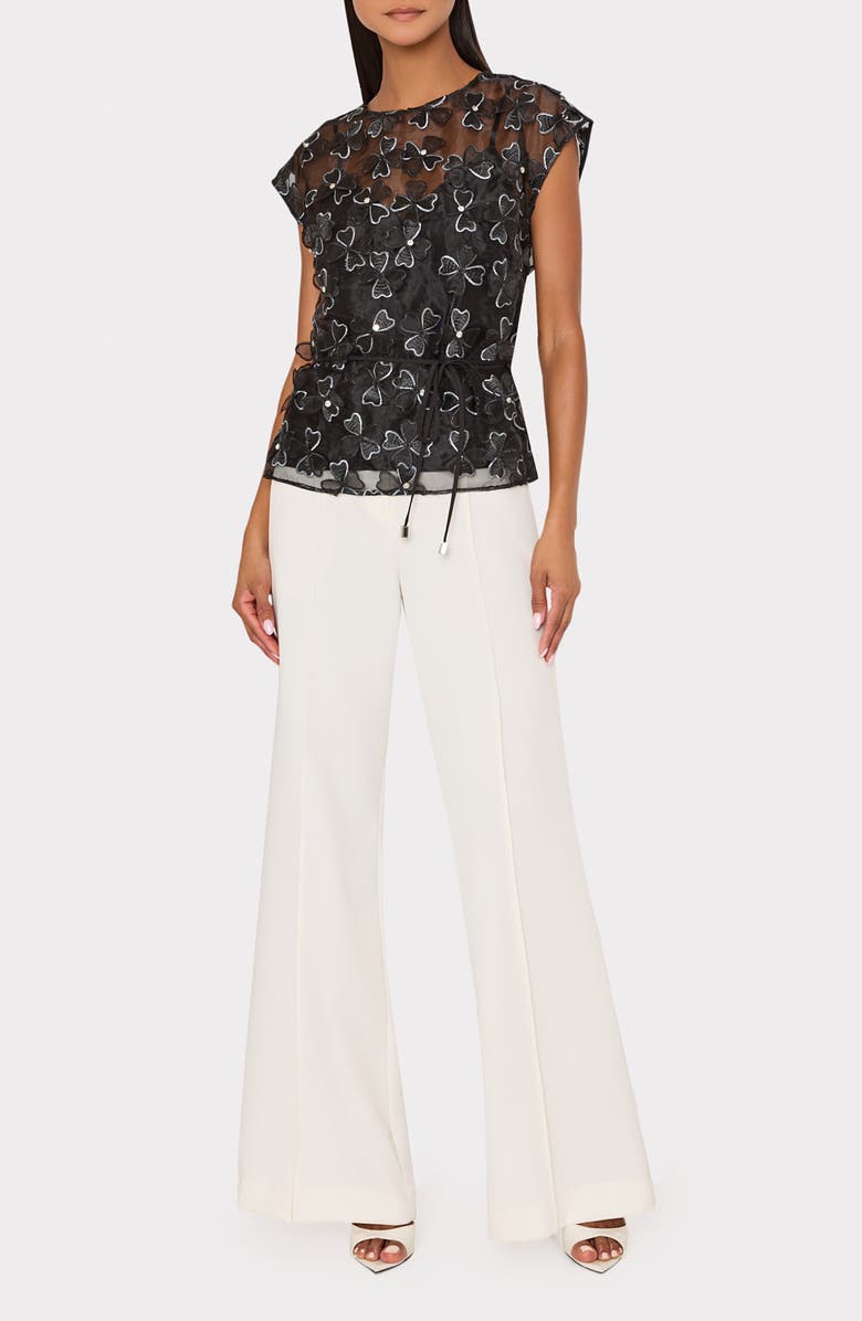 Milly Ryan Clover Bow Rhinestone Organza Top, Alternate, color, 5Aa Black