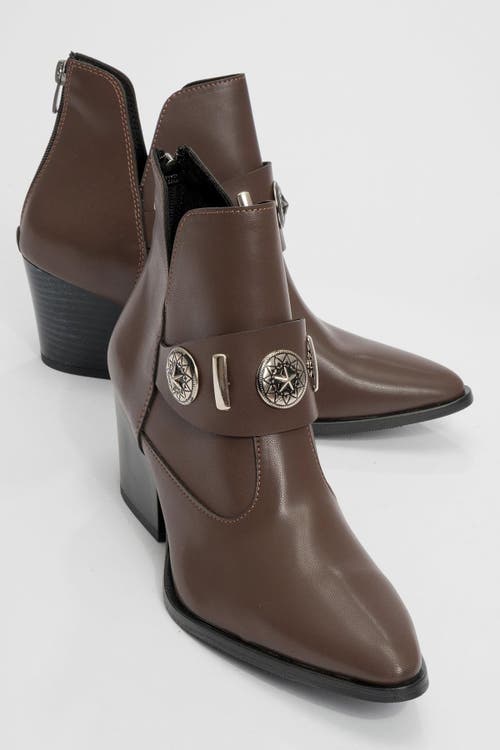 Prologue Shoes Kenda Buckle Block Heel Boot In Brown