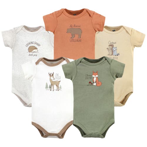 Hudson Baby Five-piece Set Of Cotton Infant All-in-one Bodysuits In Green