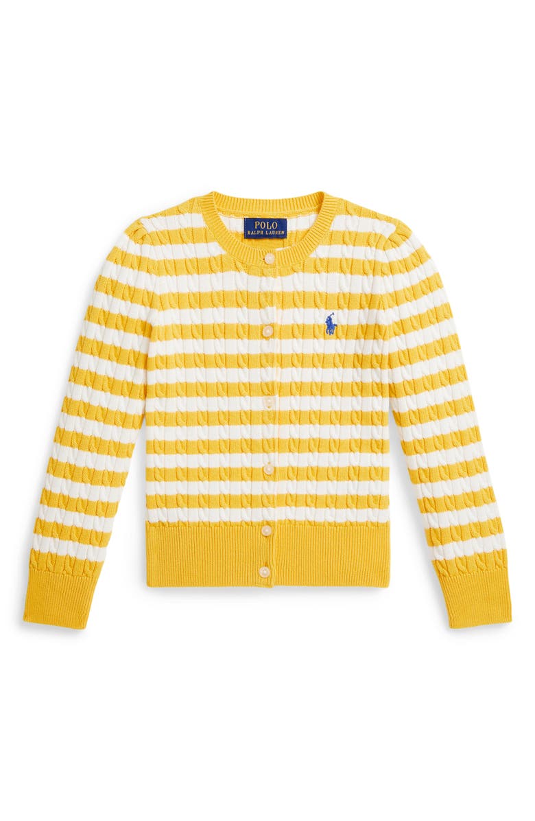 Polo Ralph Lauren Kids' Stripe Cable Stitch Cardigan, Main, color, Yellow