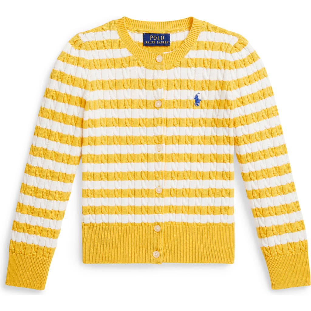 Polo Ralph Lauren Ralph Lauren Striped Mini-cable Cotton Cardigan In Yellow