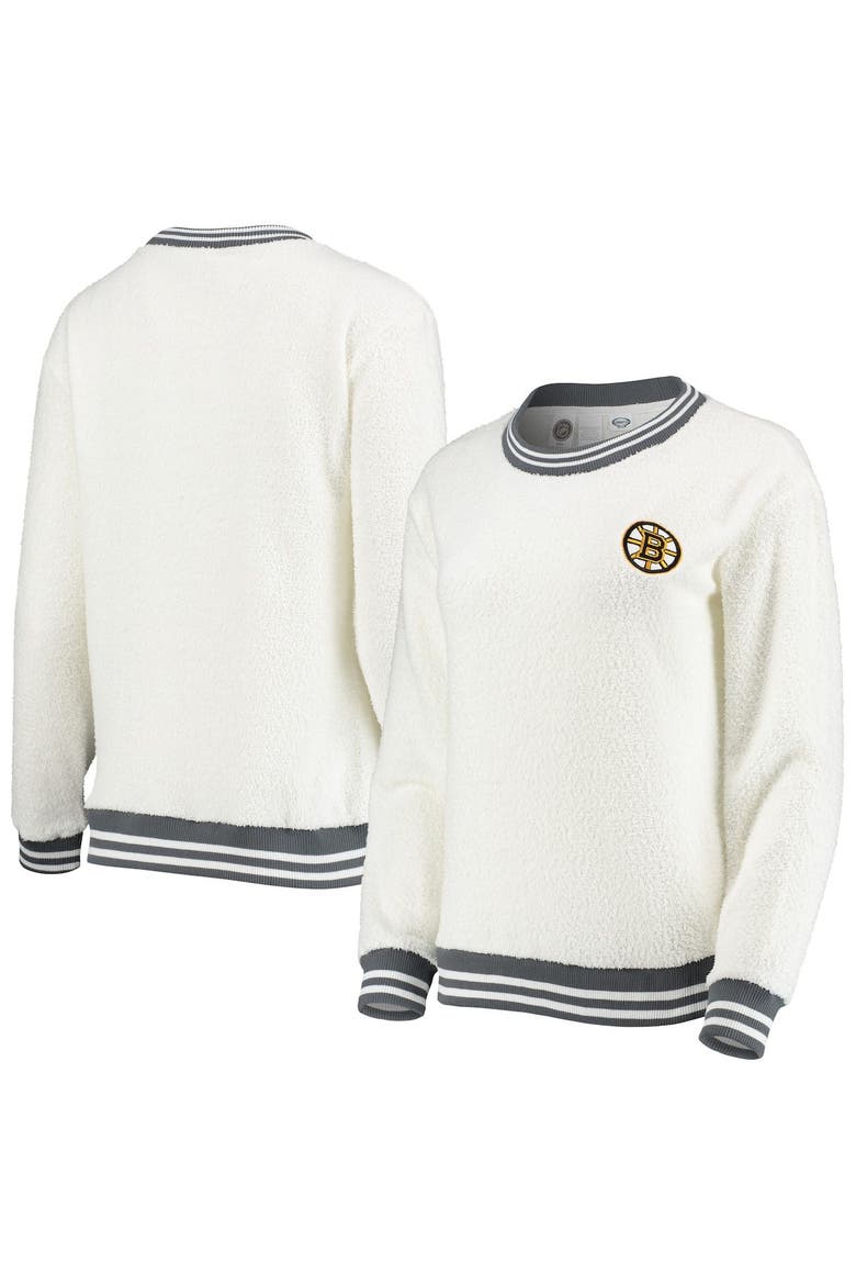 Women's Concepts Sport Cream/Charcoal Boston Bruins Granite Sherpa Pullover Sweatshirt, Main, color, Cream