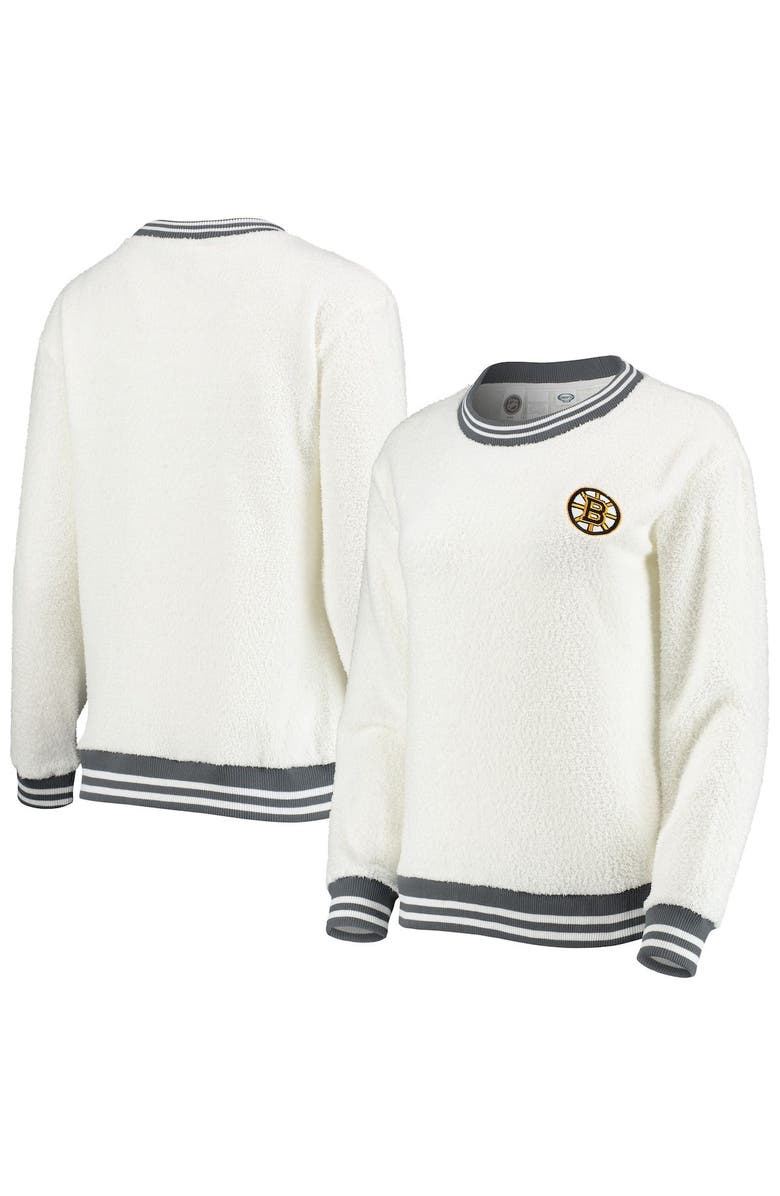 CONCEPTS SPORT Women's Concepts Sport Cream/Charcoal Boston Bruins Granite Sherpa Pullover Sweatshirt, Main, color, 