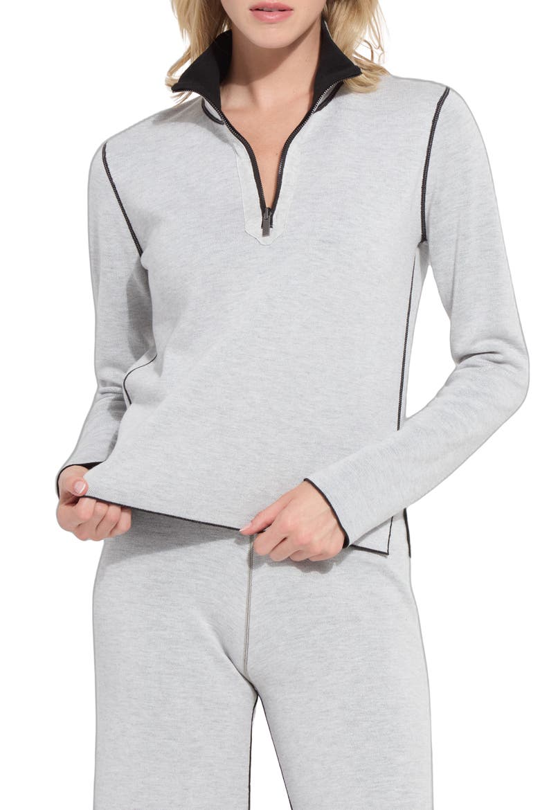 Reversible Cashmere Blend Half-Zip Sweater, Alternate, color, BLACK/ PEARL GREY MELANGE