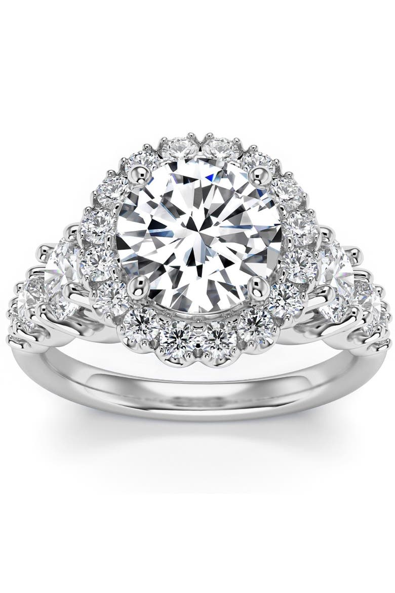 5Ct Halo Round Brilliant Cut Diamond Engagement Ring Lab Grown in 14k Gold, Main, color, 14k White Gold