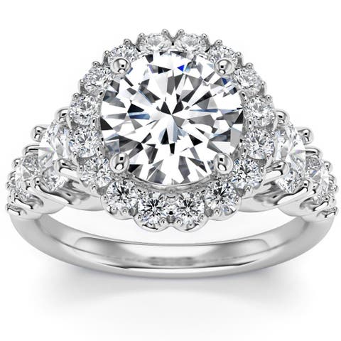 5Ct Halo Round Brilliant Cut Diamond Engagement Ring Lab Grown in 14k Gold