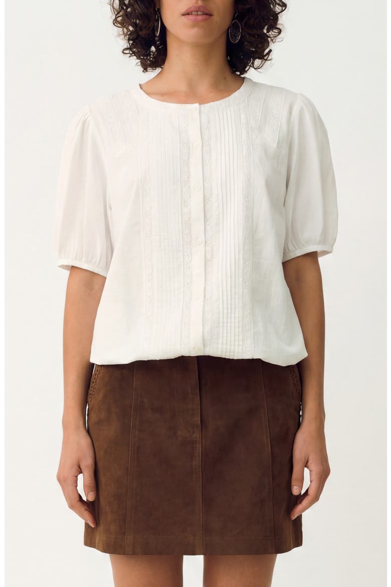 Pintuck Lace Inset Top, Main, color, SOFT WHITE