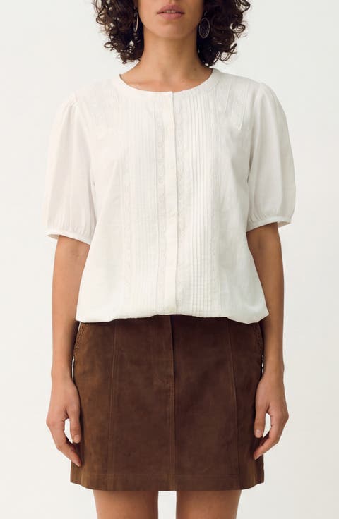 Pintuck Lace Inset Top