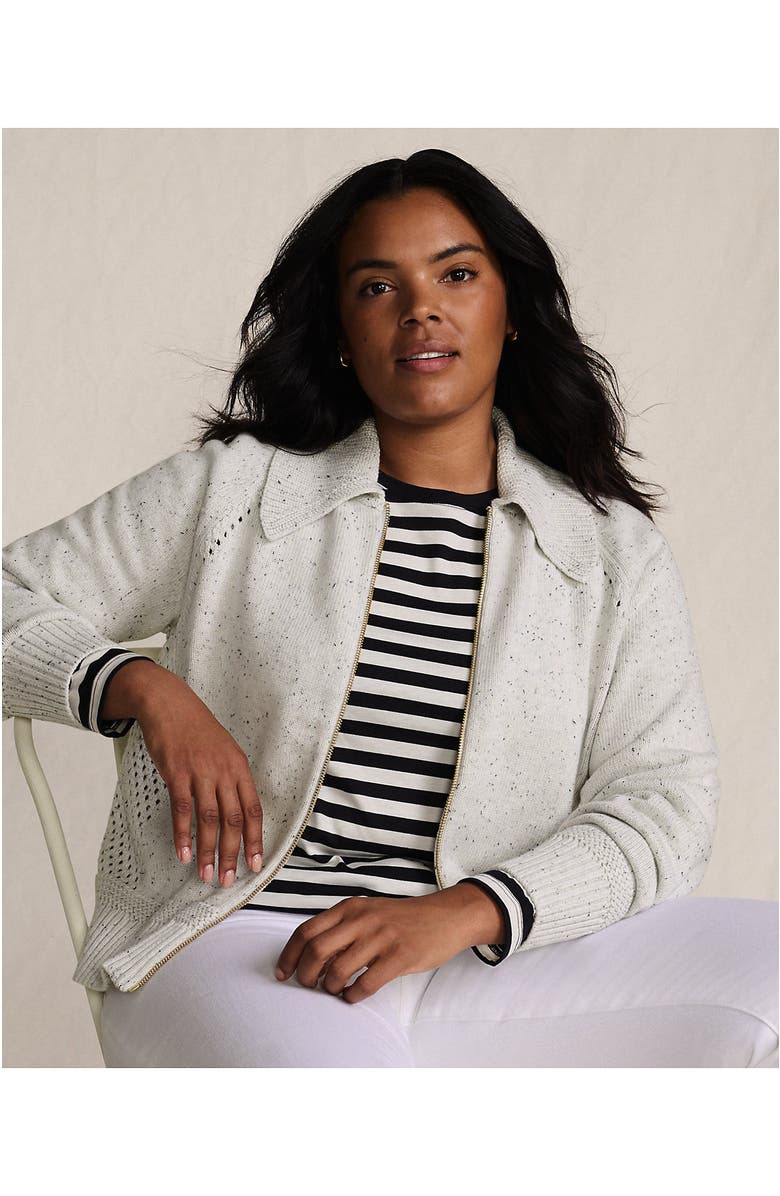 Lands' End Drifter Large Collar Zip Front Cardigan Sweater, Alternate, color, Pale Gray Heather Donegal