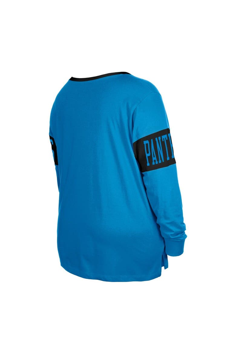 Women's New Era  Blue Carolina Panthers Plus Size Lace-Up Notch Neck Long Sleeve T-Shirt, Alternate, color, Blue