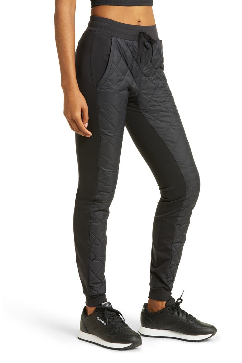 Warming Airbrush High-Waist Puffer Pants, Alternate, color, BLACK