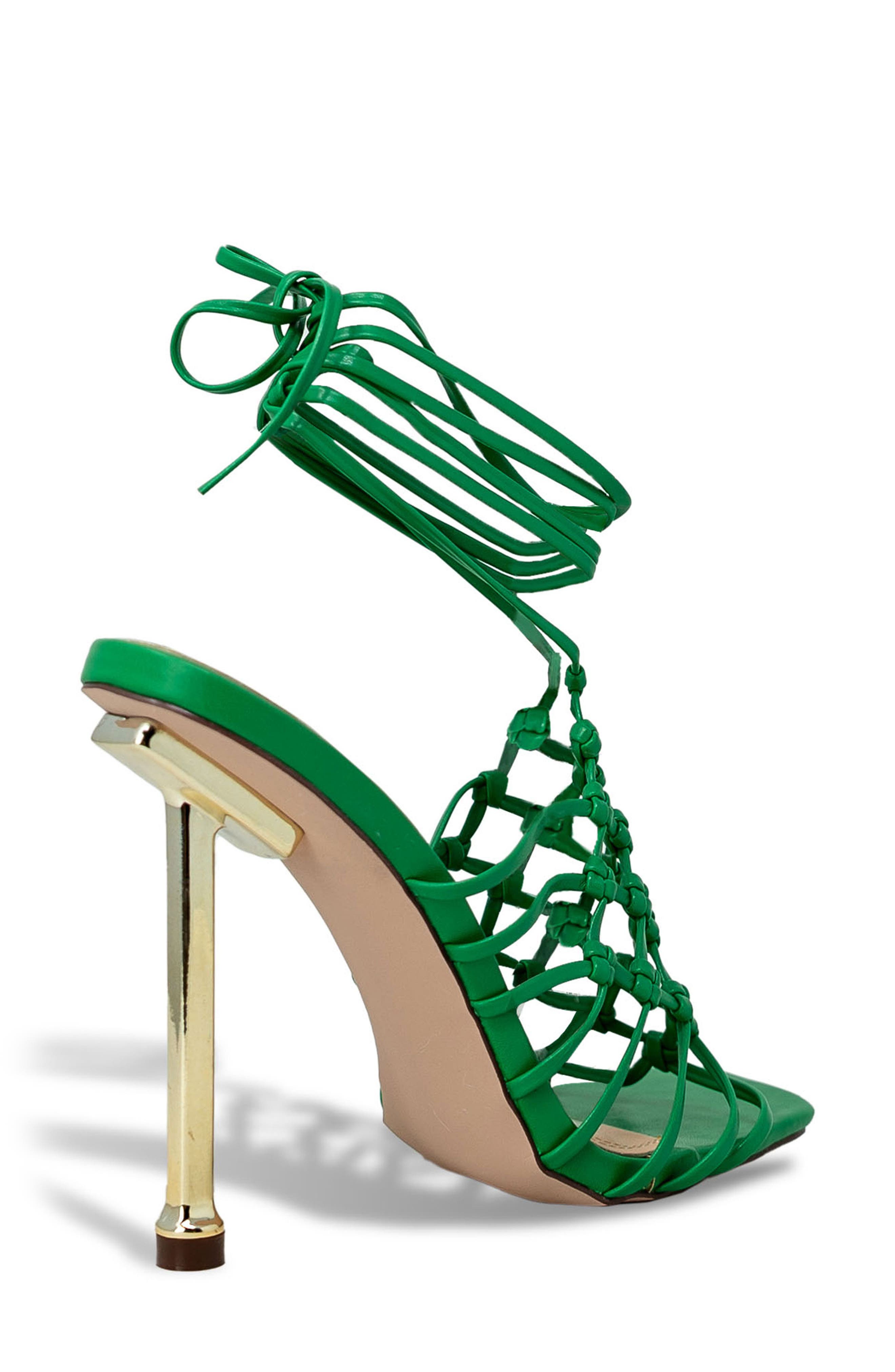 CHASE AND CHLOE Caged Ankle Tie Sandal, Alternate, color, Green Pu