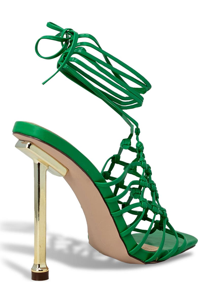 CHASE AND CHLOE Caged Ankle Tie Sandal, Alternate, color, Green Pu