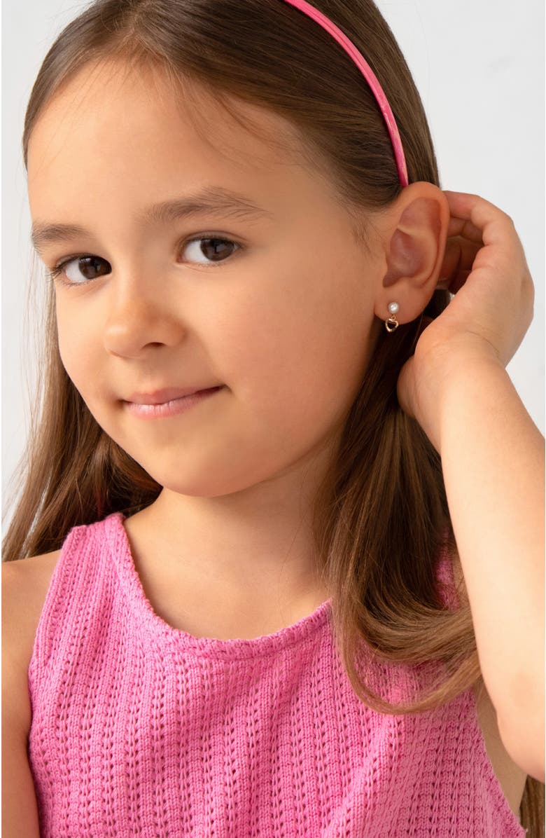 In Season Jewelry 14k Pearl Heart Dangle Girl Earrings, Alternate, color,