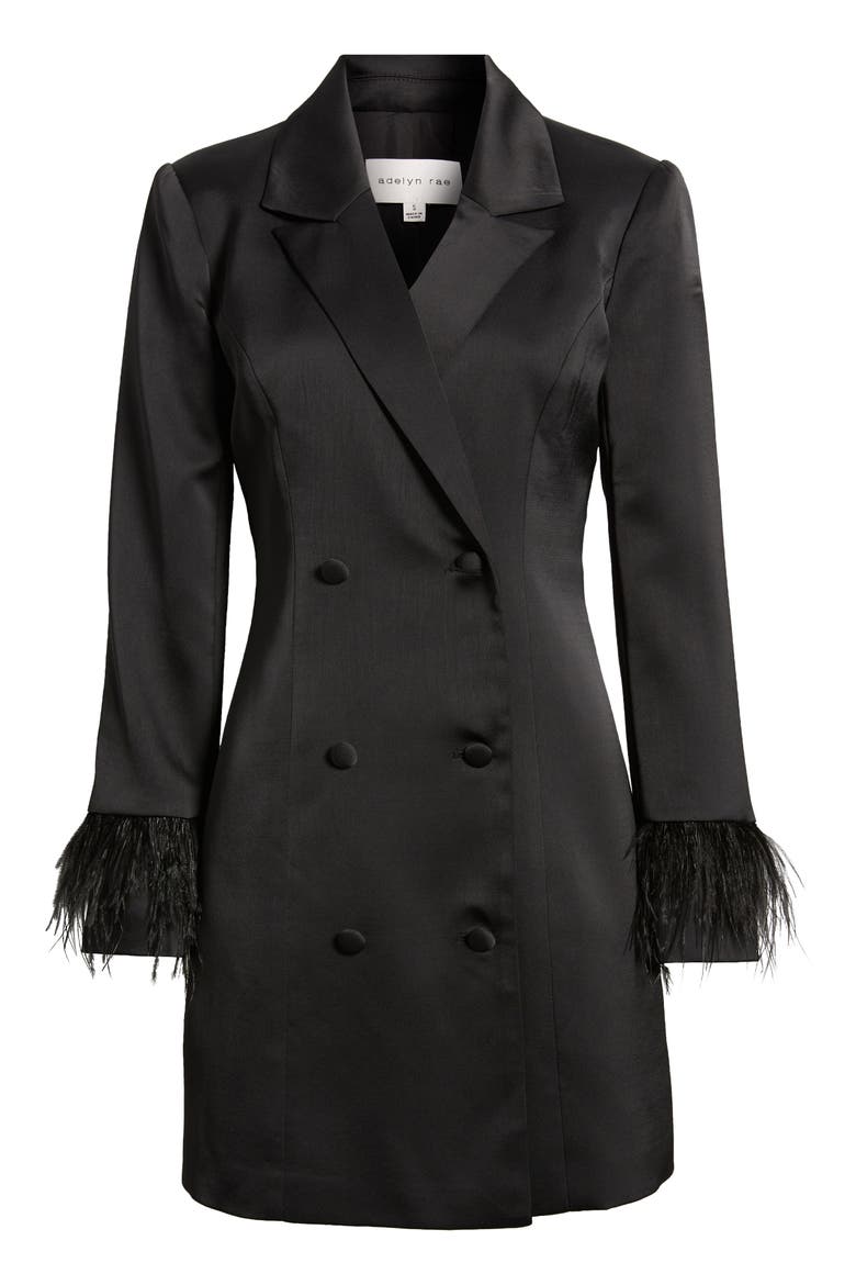 Feather Cuff Long Sleeve Blazer Minidress, Alternate, color, BLACK