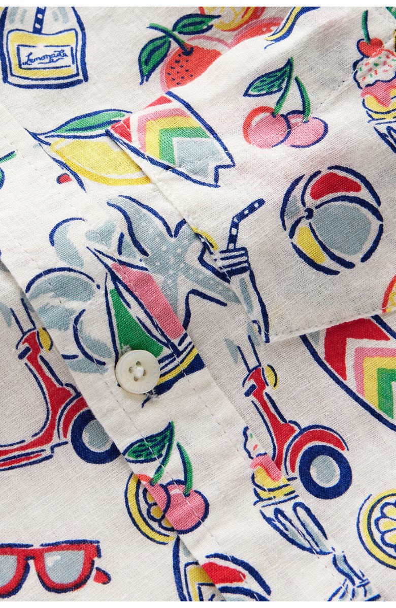 Mini Boden Kids' Summertime Print Short Sleeve Linen & Cotton Button-Down Shirt, Alternate, color, 