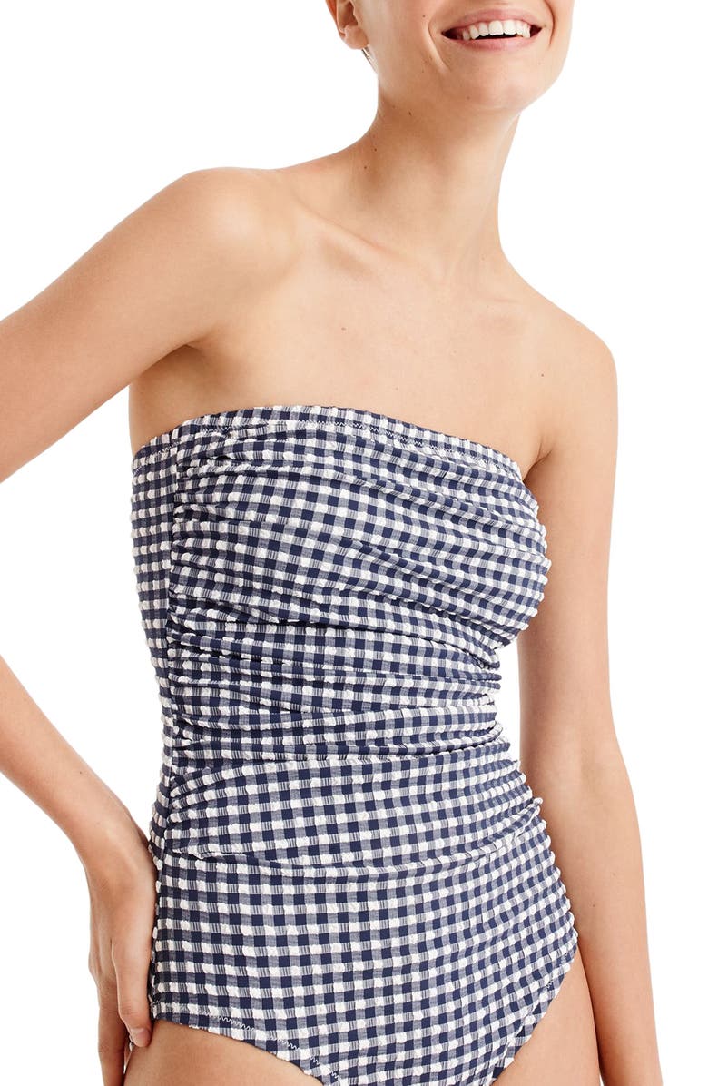 J.Crew Gingham Strapless One-Piece Swimsuit, Alternate, color, 
