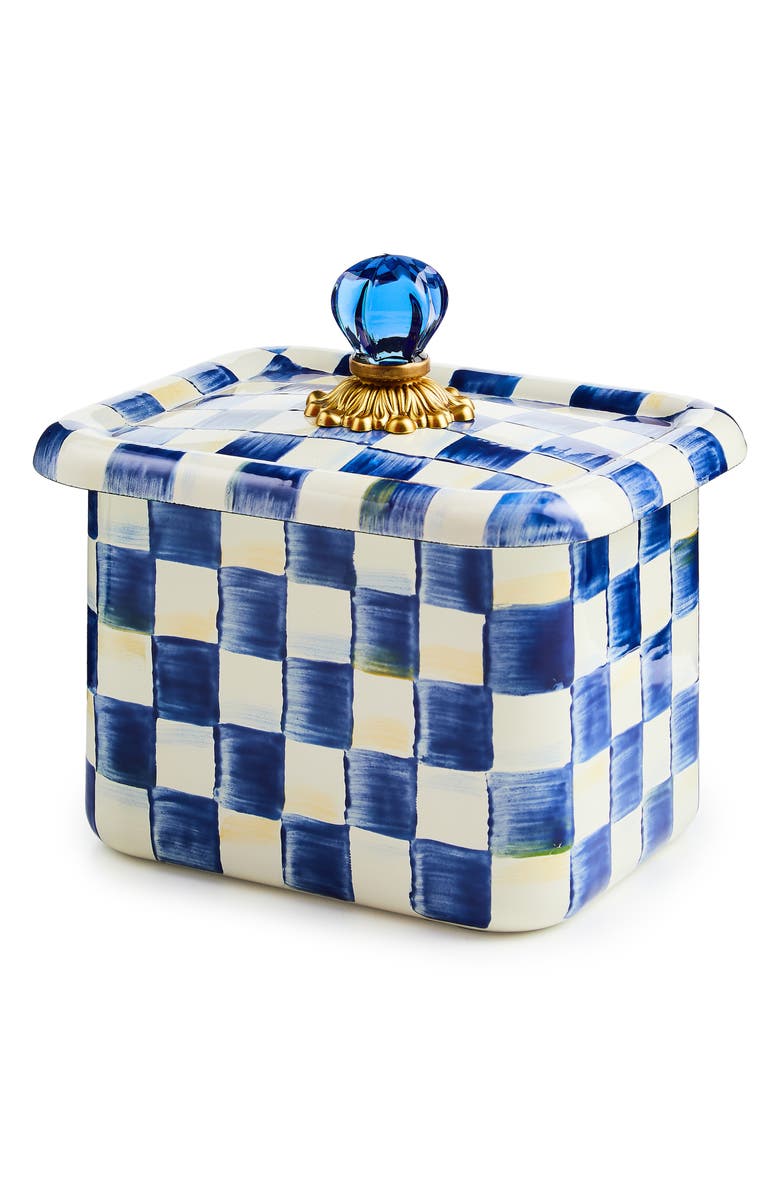 MACKENZIE CHILDS Royal Check Enameled Steel Recipe Box, Main, color, Blue/ White
