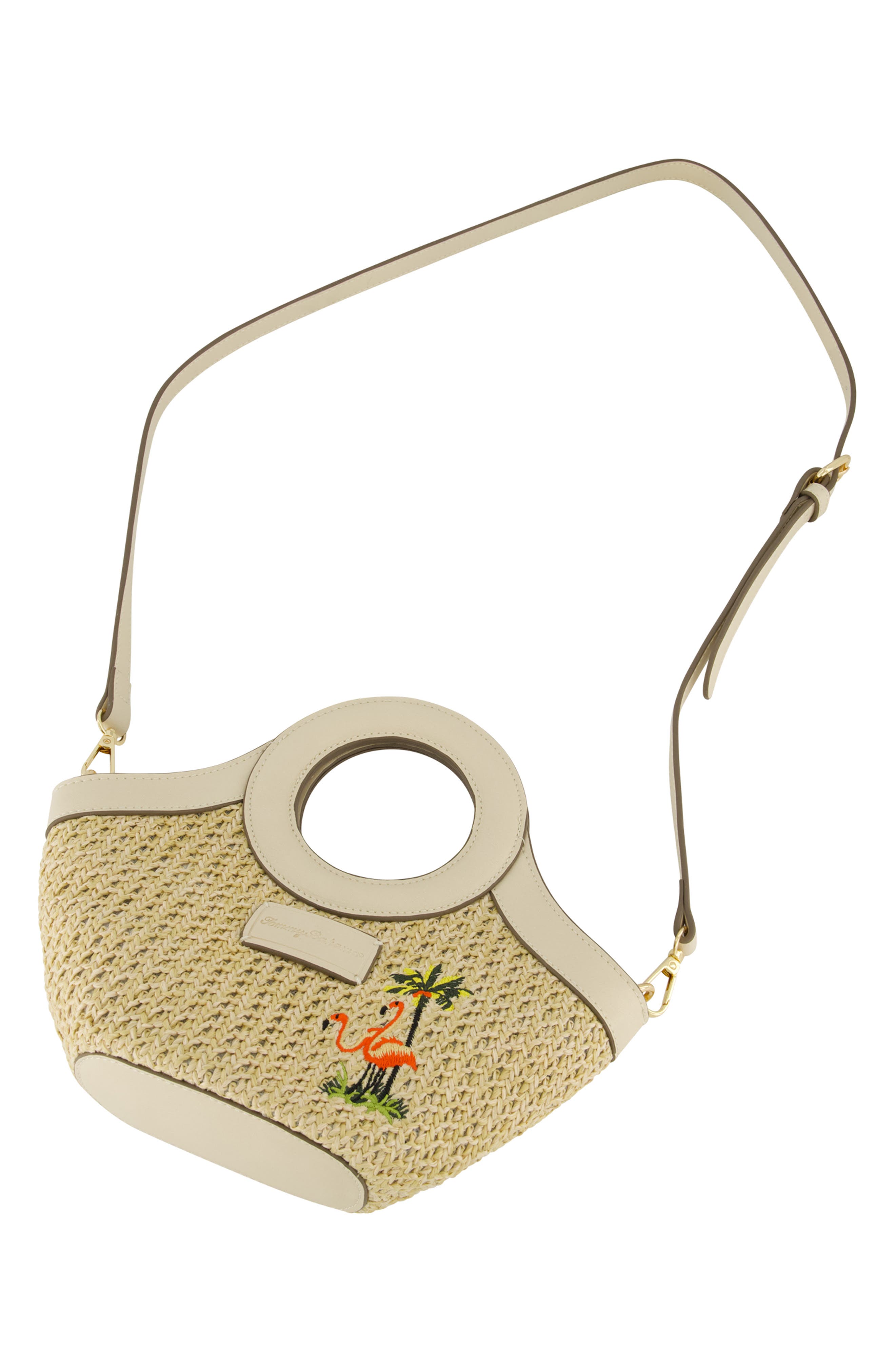 Tommy Bahama Mini Flamingo Embroidered Woven Tote Bag, Alternate, color, Cream