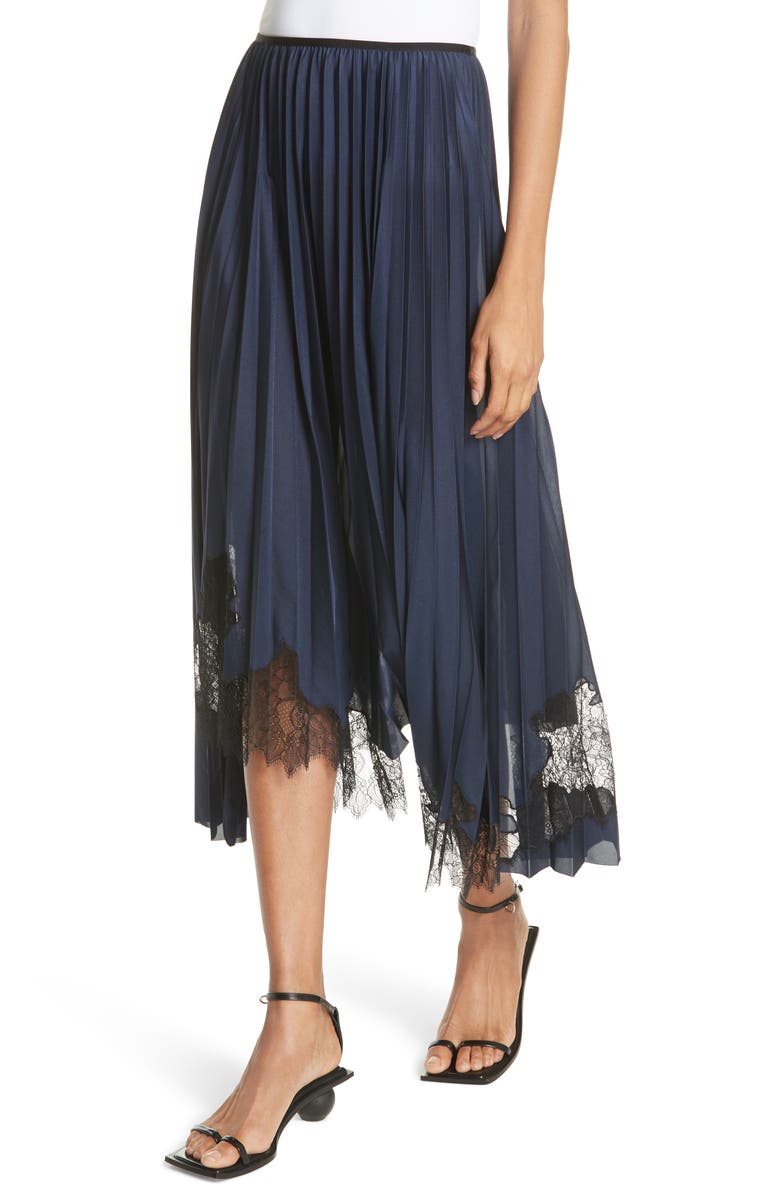 Helmut Lang Pleated Lace Inset Skirt, Alternate, color,