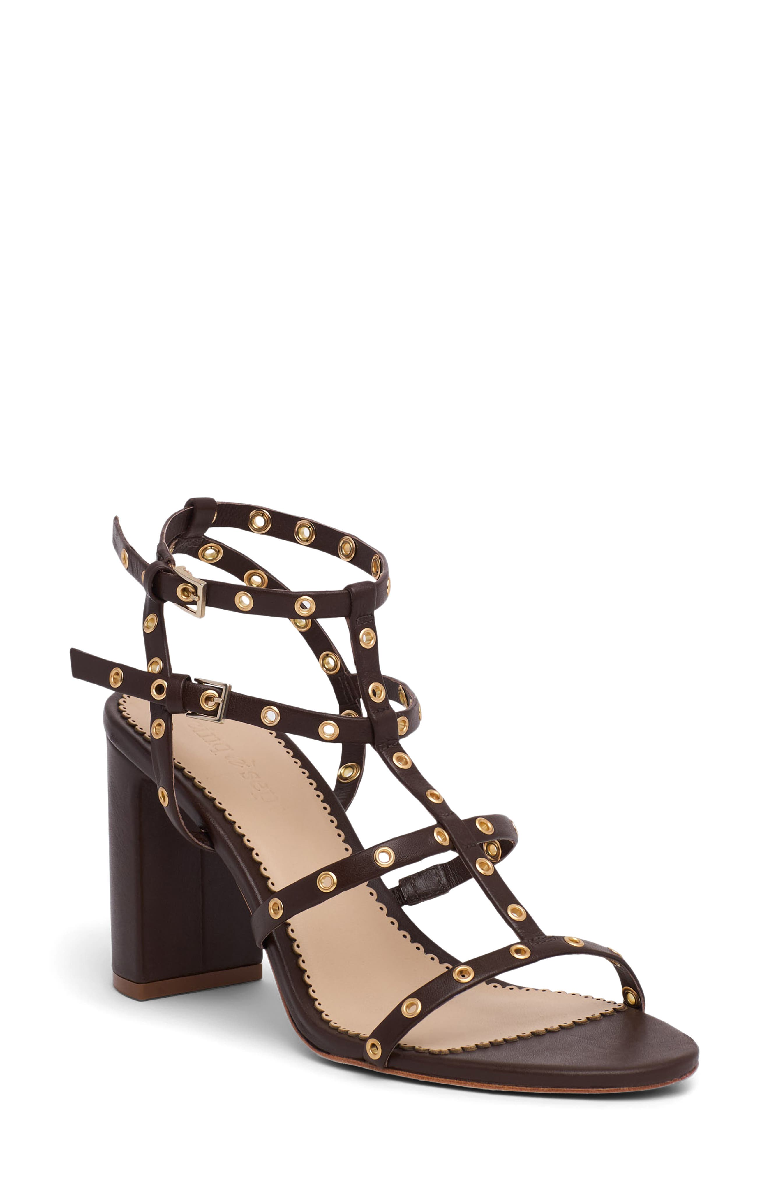 Cinq à Sept Maisie Studded Cage Sandal, Main, color, Chocolate