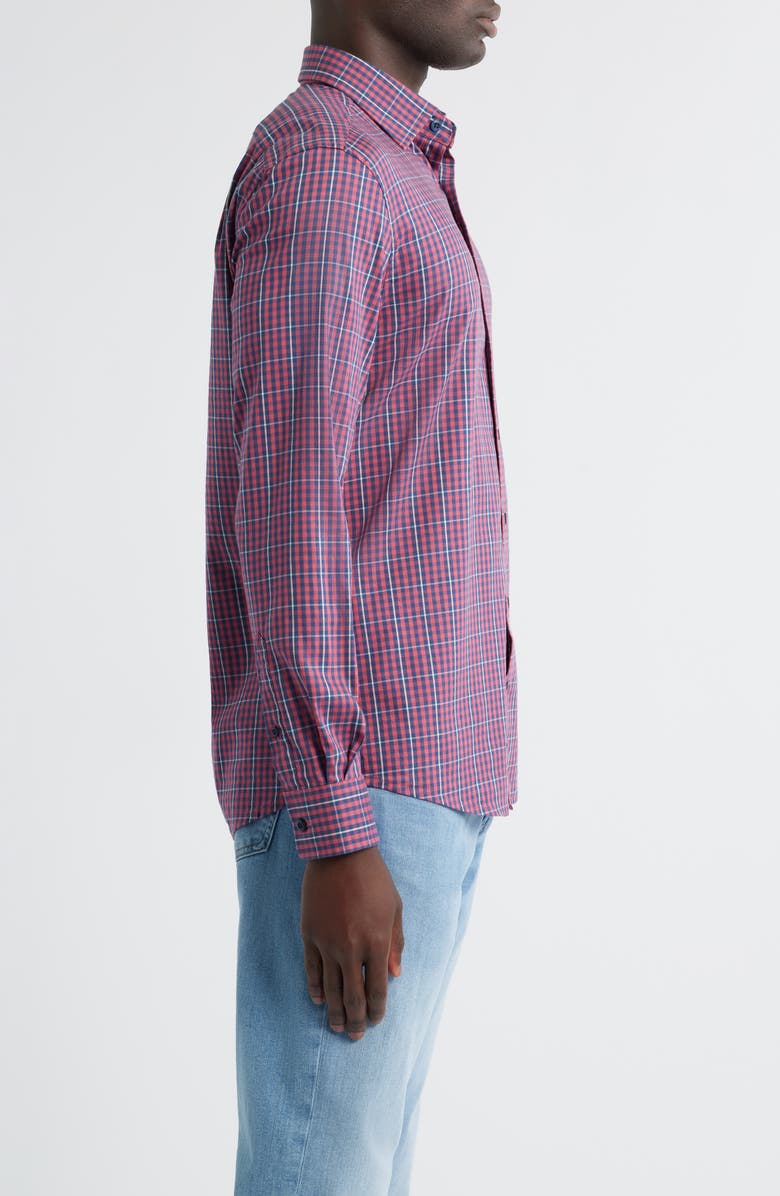 johnnie-O Kenney Check Stretch Button-Up Shirt, Alternate, color, Lobster