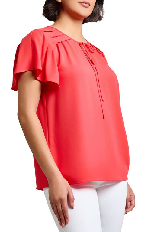 Jones New York Pleated Shoulder Tie Neck Top In Red