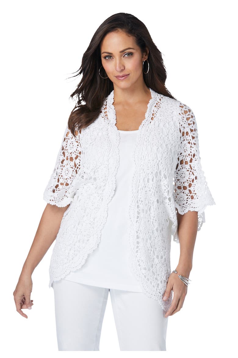 Crochet Cardigan, Main, color, WHITE