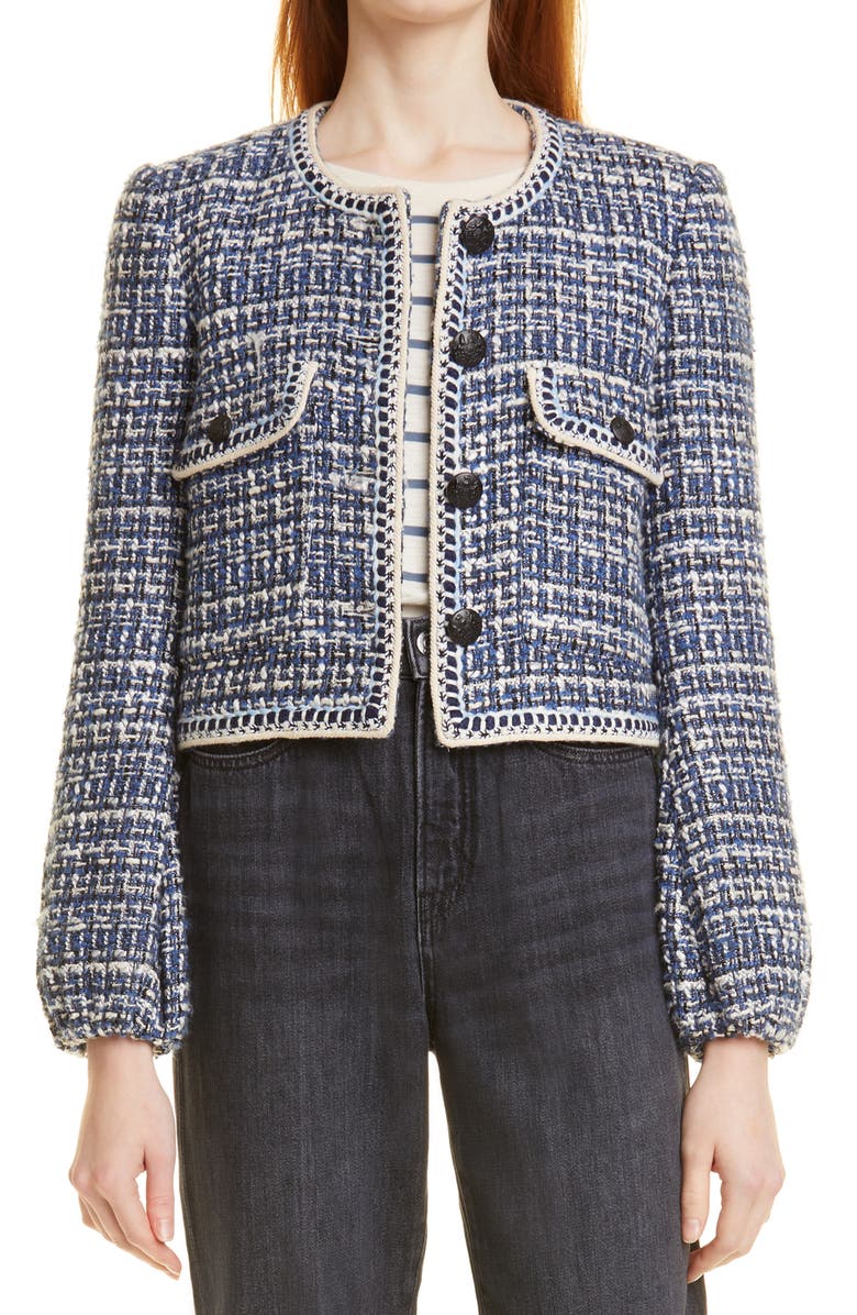 Veronica Beard Brim Cotton Blend Tweed Jacket, Main, color, Blue Multi