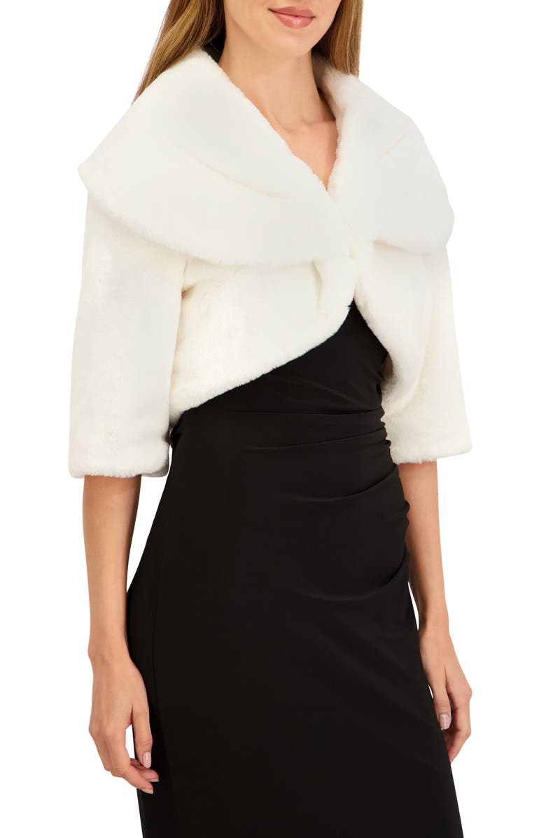 Laundry by Shelli Segal Faux Fur Shawl Collar Shrug, Alternate, color, White