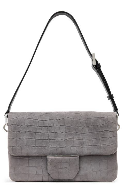 Ondine Croc Embossed Suede Shoulder Bag