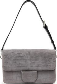 AllSaints Ondine Croc Embossed Suede Shoulder Bag