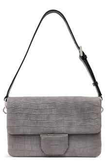 Ondine Croc Embossed Suede Shoulder Bag