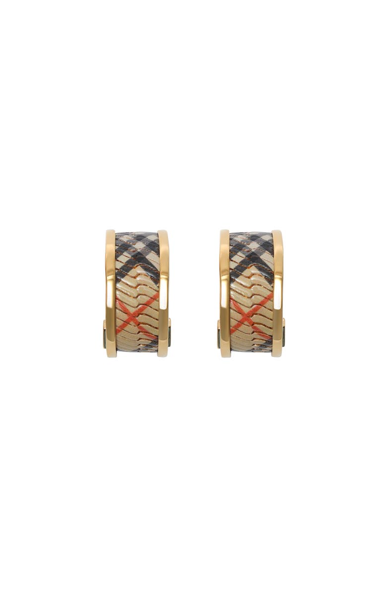 Burberry Check Print Hoop Earrings, Main, color, Gold/Sand