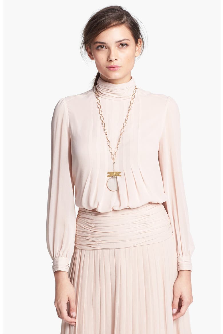 'Jasmine' Pleated Silk Blouse, Main, color, BLUSH CHAMPAGNE
