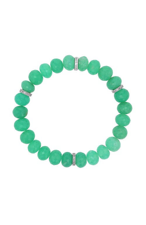 Sheryl Lowe Chrysoprase 9mm Bead Bracelet With 3 Diamond Rondelles In Green