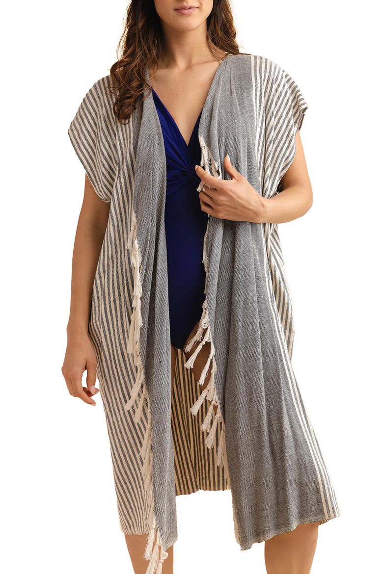 Striped Turkish Towel Robe, Main, color, GREY