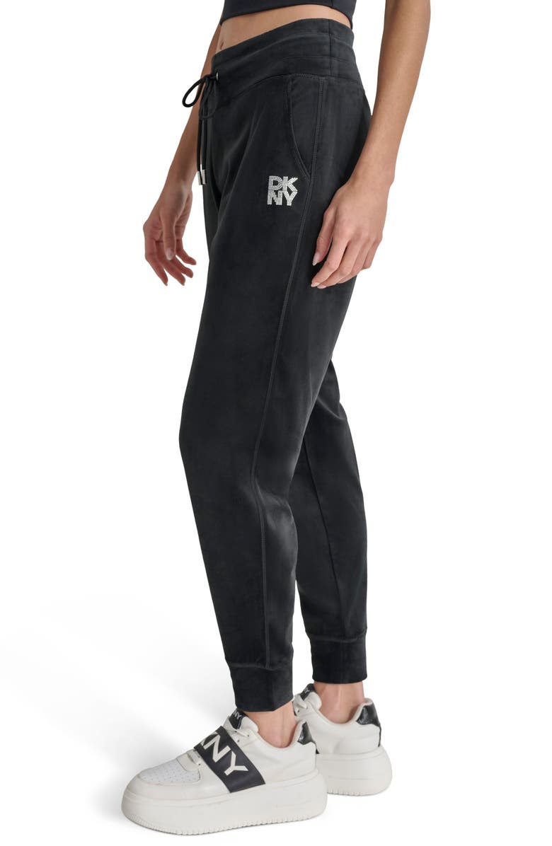 DKNY Rhinestone Logo Velour Joggers, Alternate, color, 