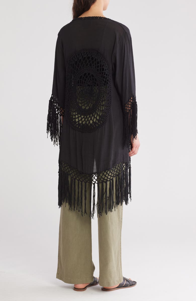 Forgotten Grace Long Fringe Knit Ruana, Alternate, color, Black