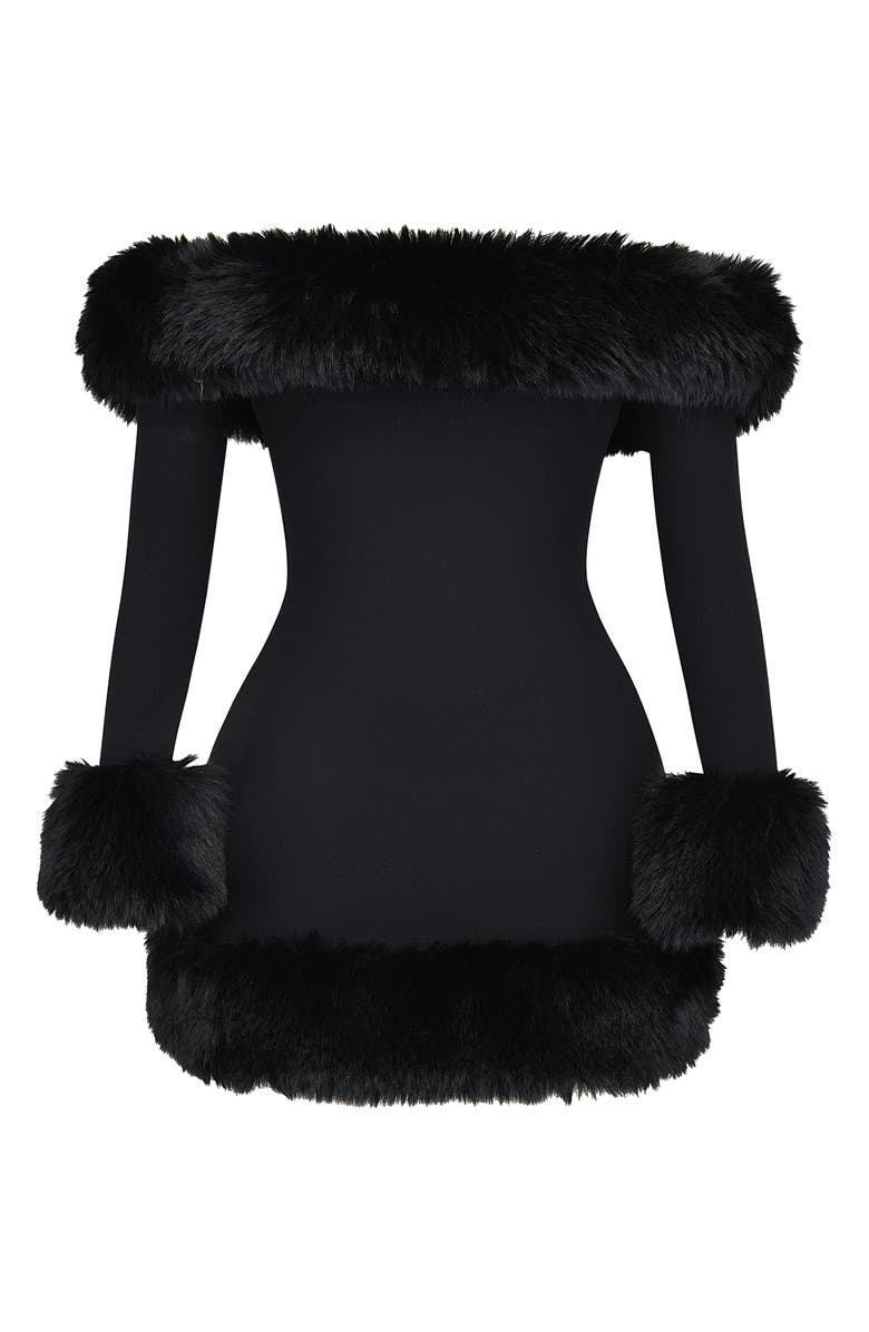 HOUSE OF CB Keilani Long Sleeve Minidress with Faux Fur Trim, Alternate, color,