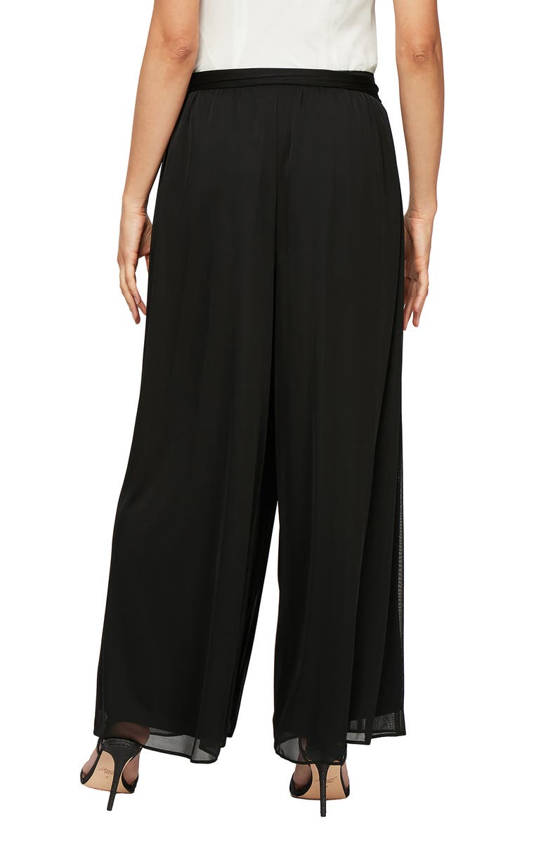 Alex Evenings Tie Waist Mesh Pants, Alternate, color, Black