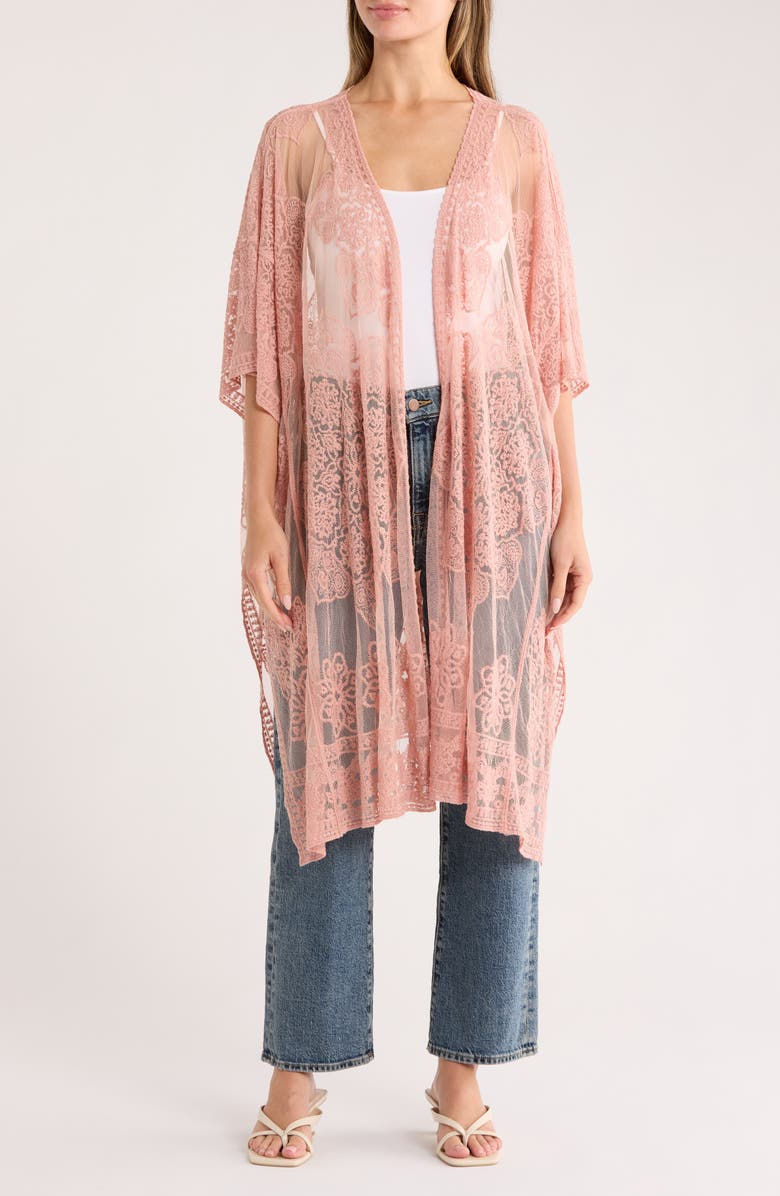 AREA STARS Flower Lace Cotton Ruana, Main, color, Pink