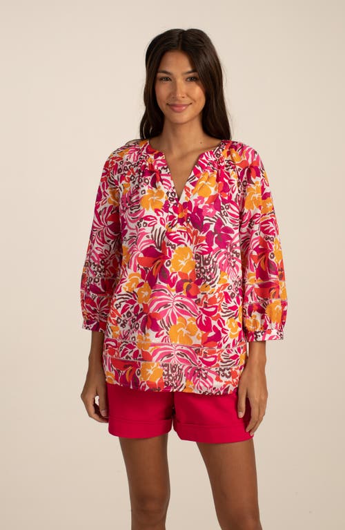 Trina Turk Light Hearted Balloon Sleeve Top In Rockrose Multi