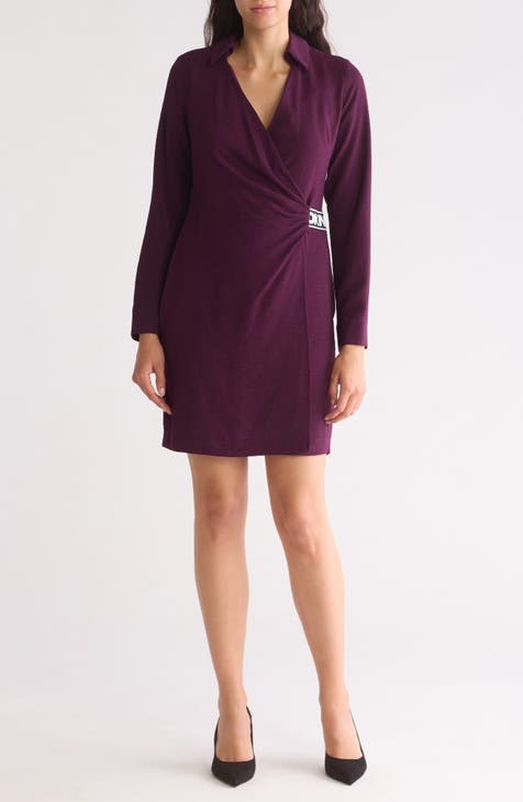 Long Sleeve Faux Wrap Dress