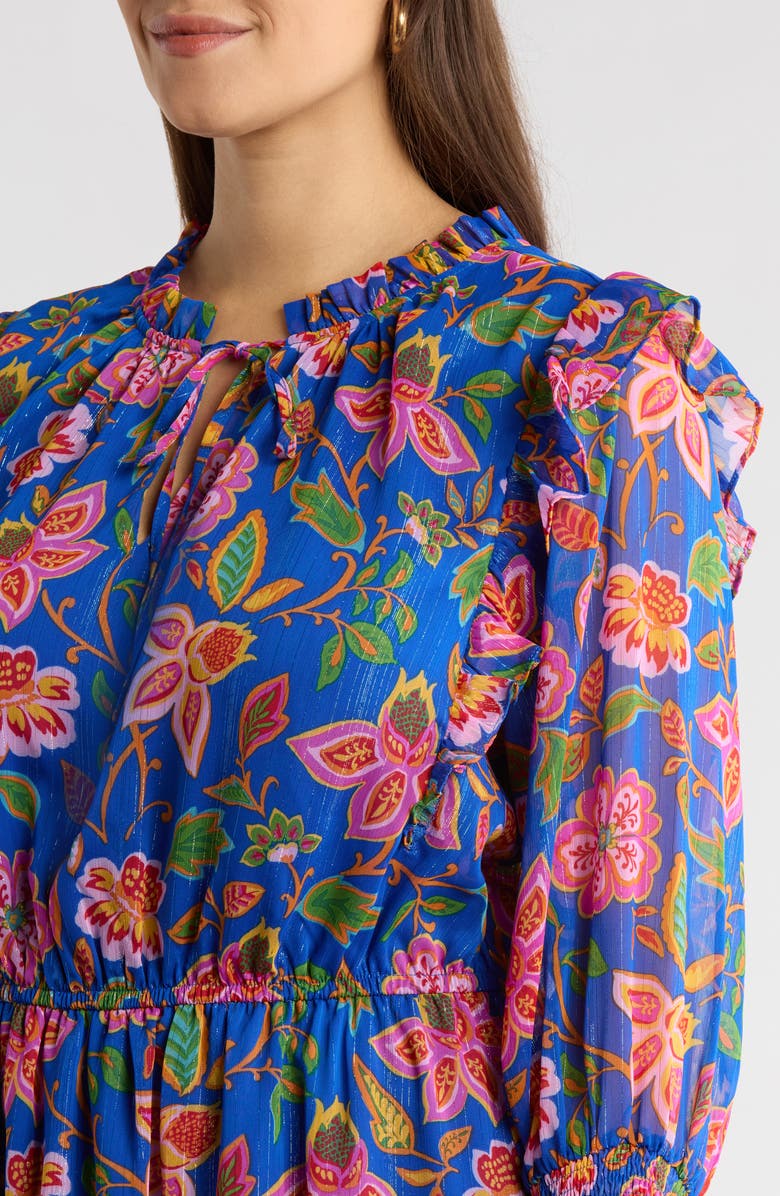 SUGARLIPS Wendey Floral Print Metallic Long Sleeve Dress, Alternate, color, Blue-Mult