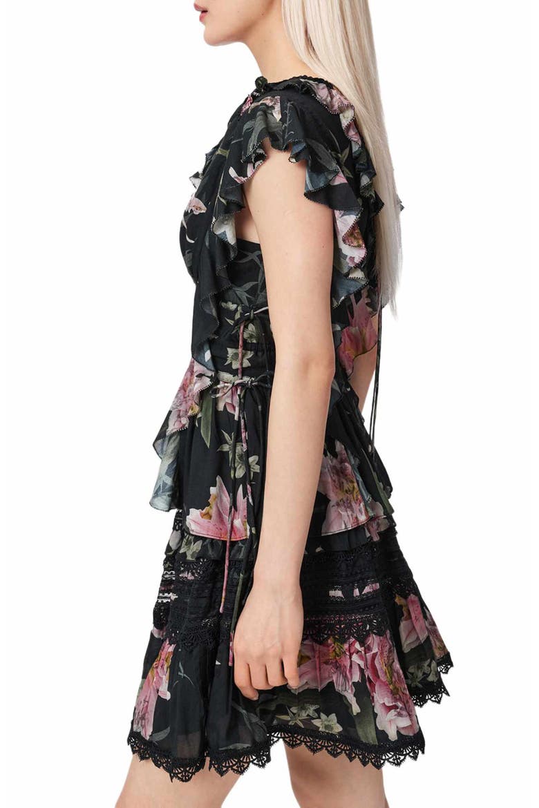 Canto Floral Side Tie Tiered Ruffle Trim Top, Alternate, color, CRYSTAL BLACK