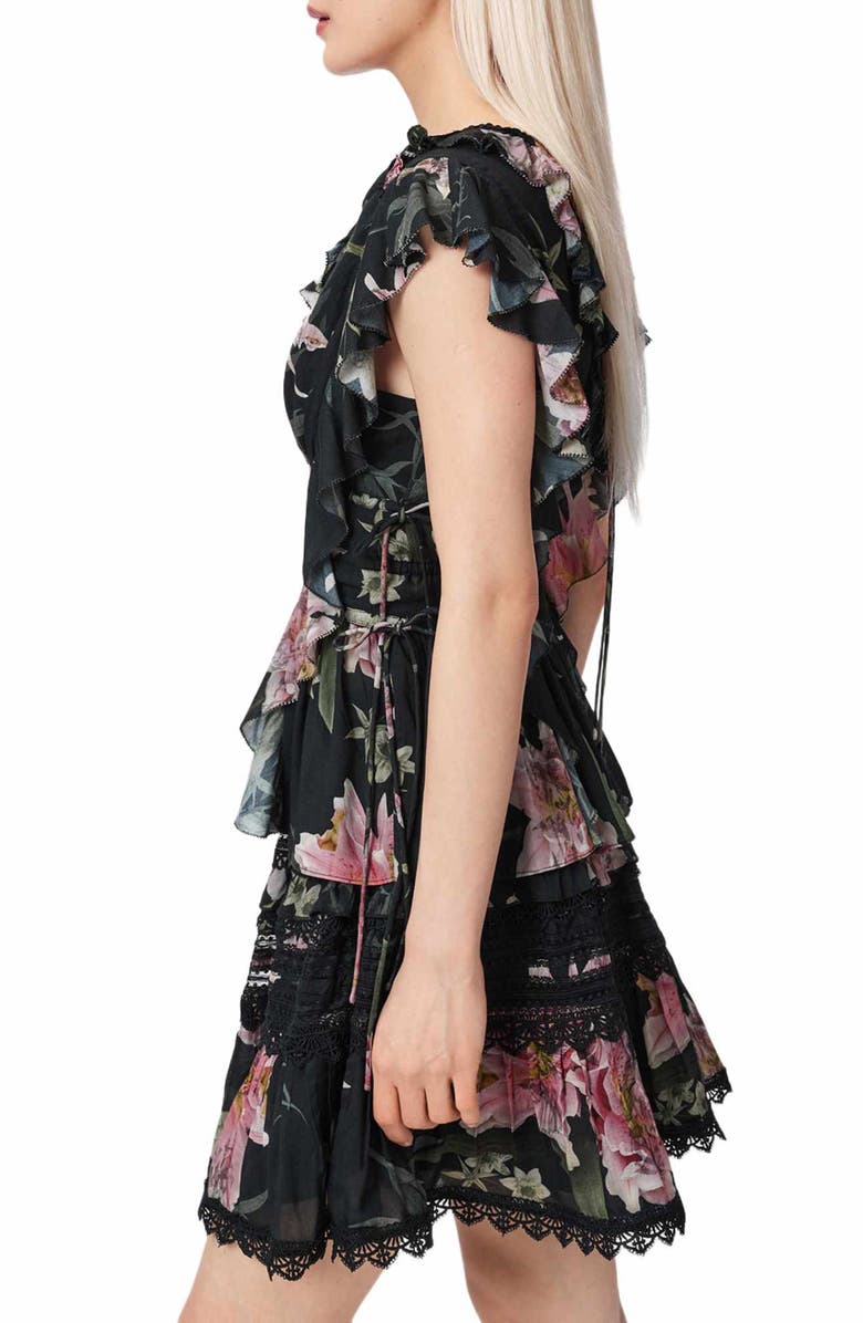 AllSaints Canto Floral Side Tie Tiered Ruffle Trim Top, Alternate, color, Crystal Black