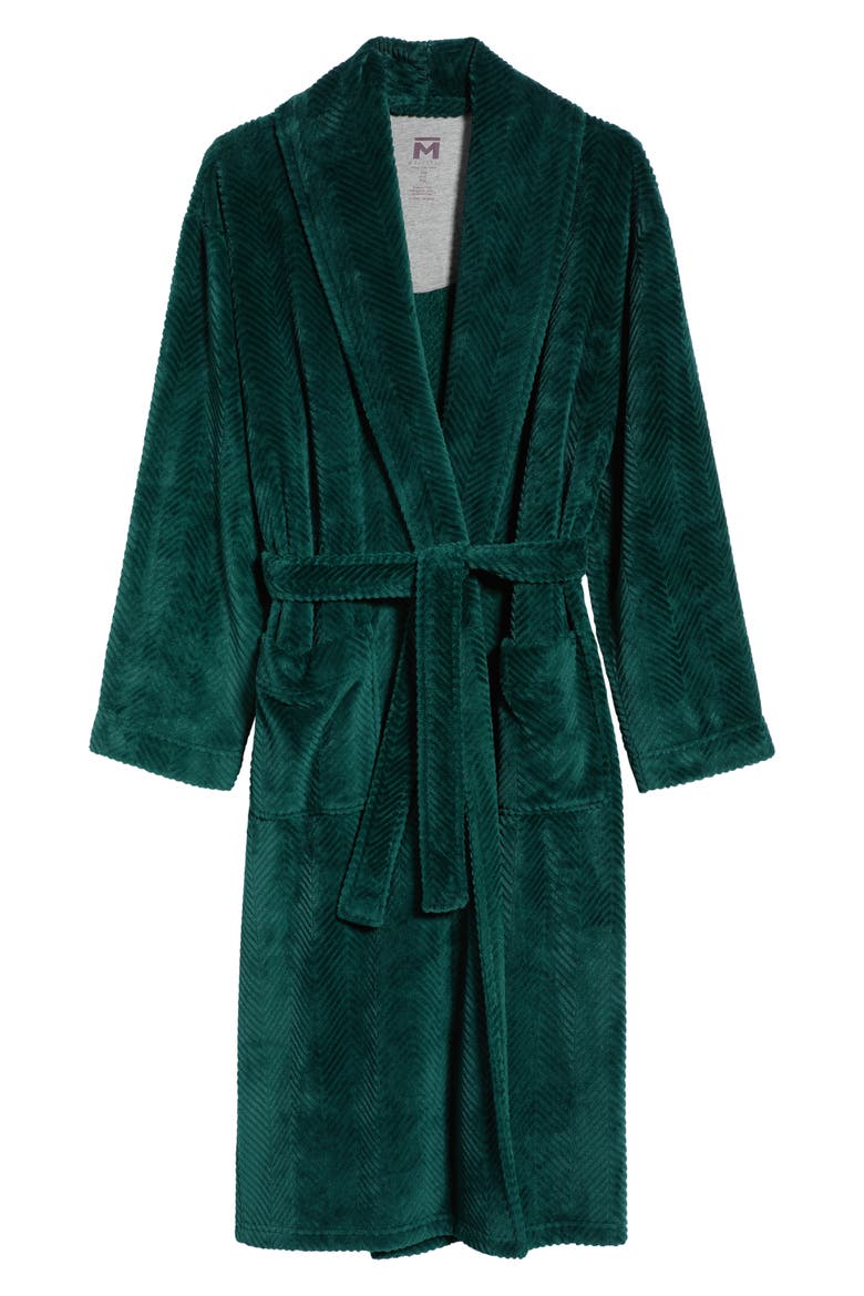 Textured Plush Shawl Robe, Alternate, color, EVERGREEN